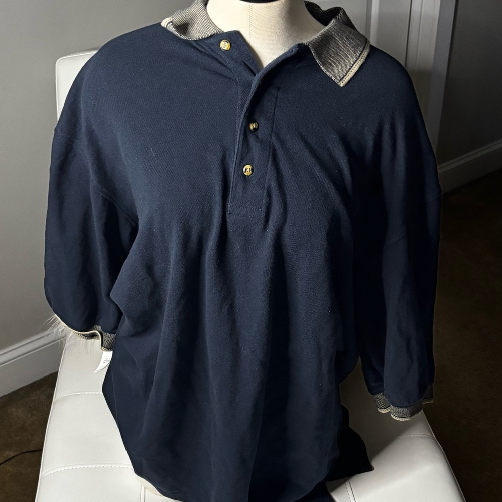 Tri Mountain Navy Polo Shirt with Gray Collar